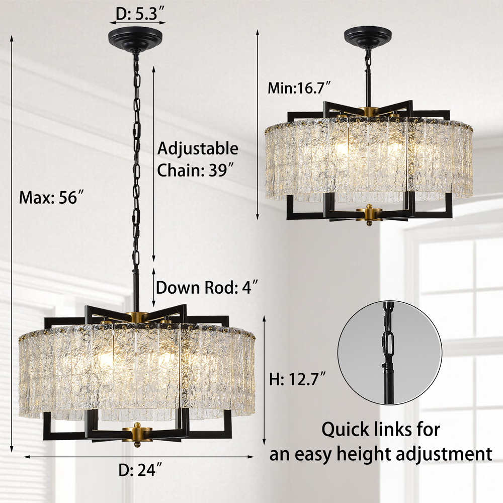 Adjustable Height 6-Light Drum Chandelier Size & Specs
