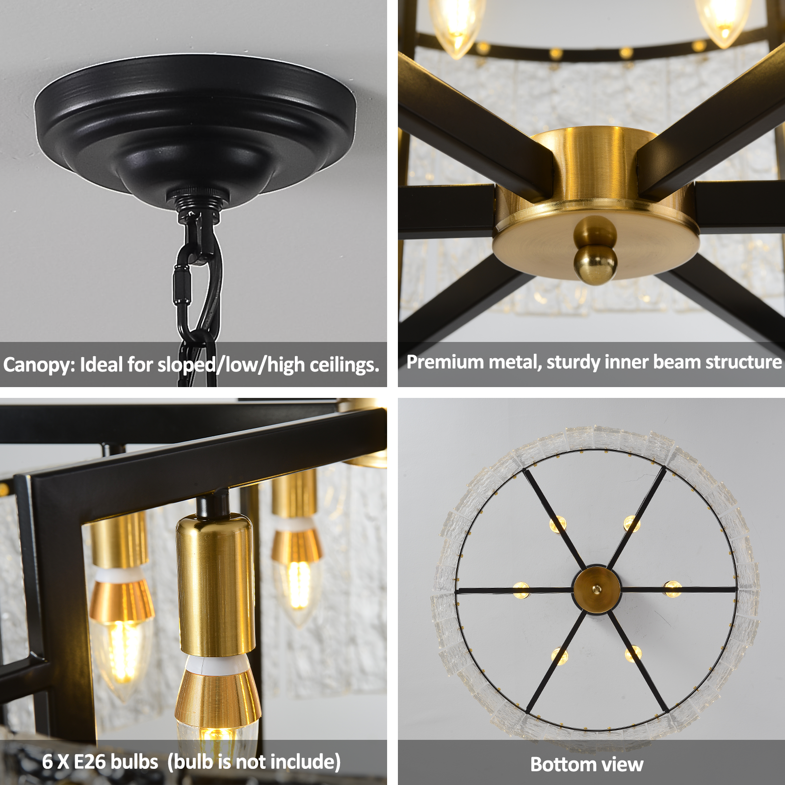 Chandelier Canopy, Metal Structure & Bulb Base Details