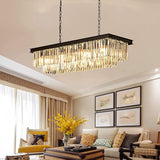 Modern Rectangular Crystal Chandelier | Black Linear Pendant Light for Dining Room & Kitchen Island