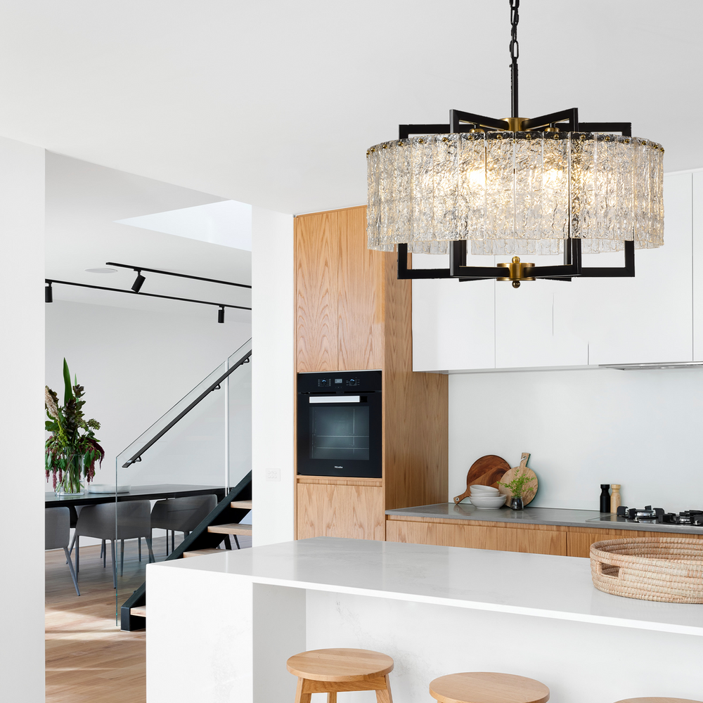 Modern Black Glass Chandelier in Kitchen