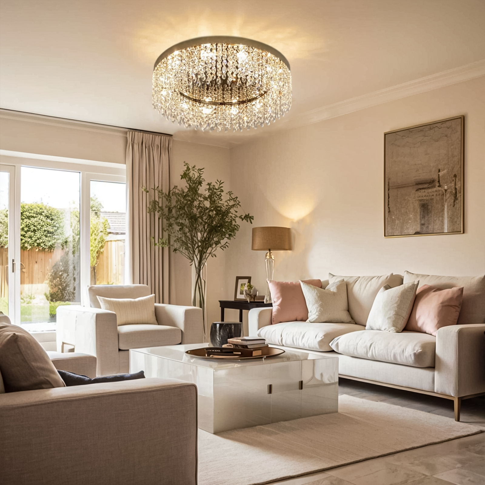 Modern Gold Crystal Ceiling Light for Living Room