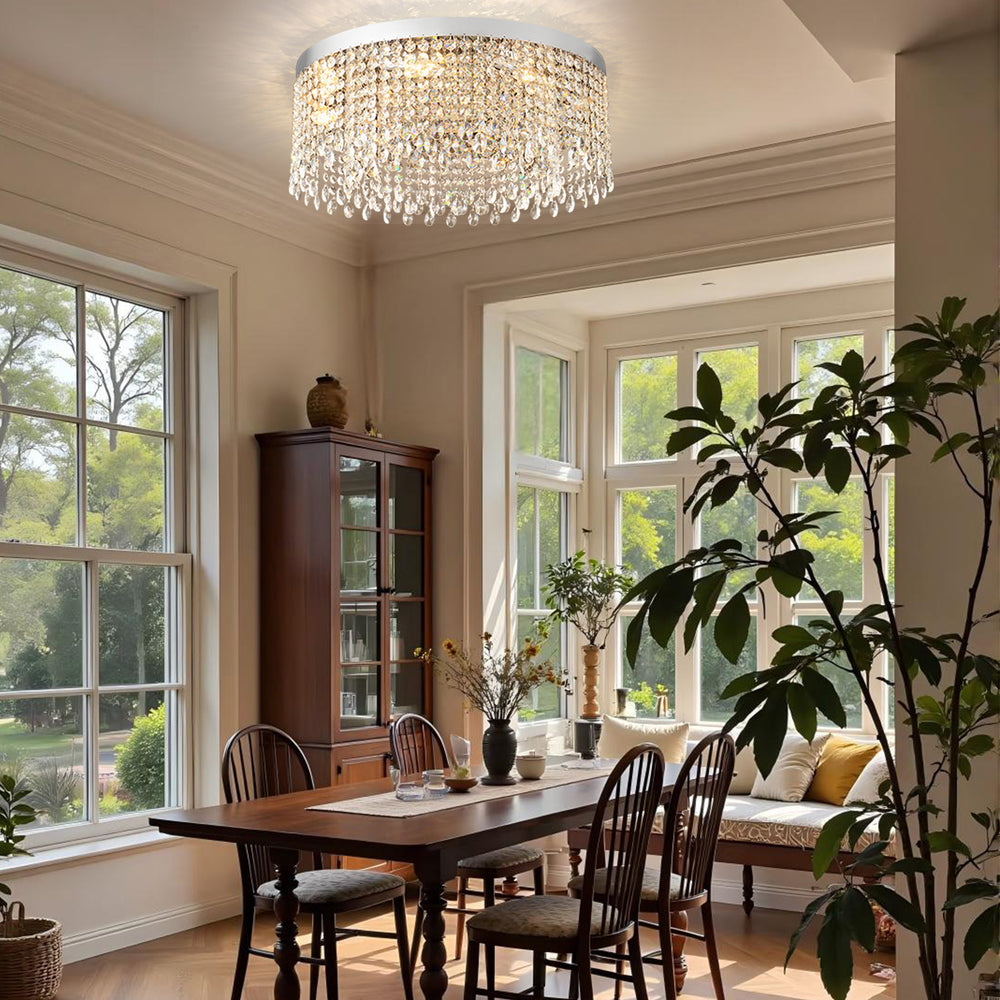 Modern Silver Crystal Ceiling Light for Dining Room