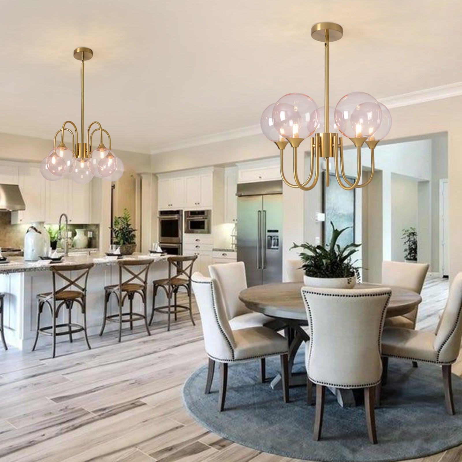 5 Head Pink Bubble Gold Chandelier for Kitchen & Dining Room