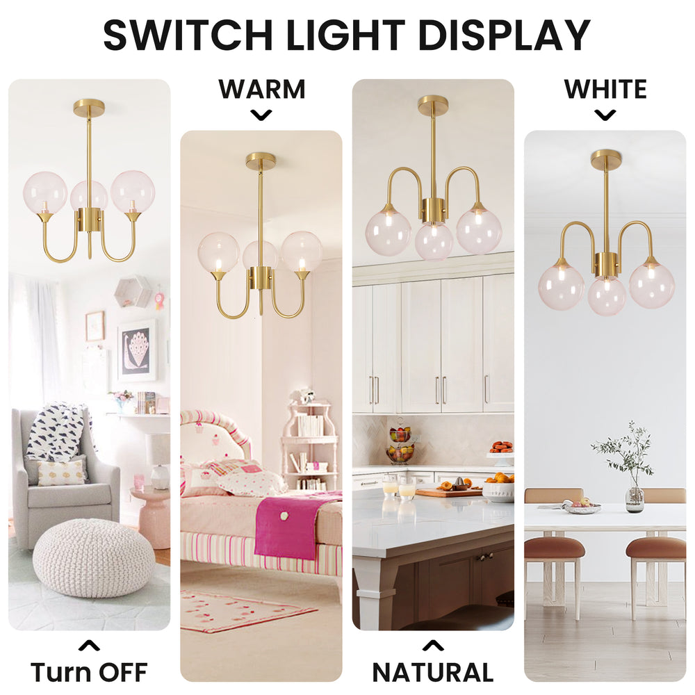 Pink Bubble Chandelier Switch Display: Off/Warm/Natural/White