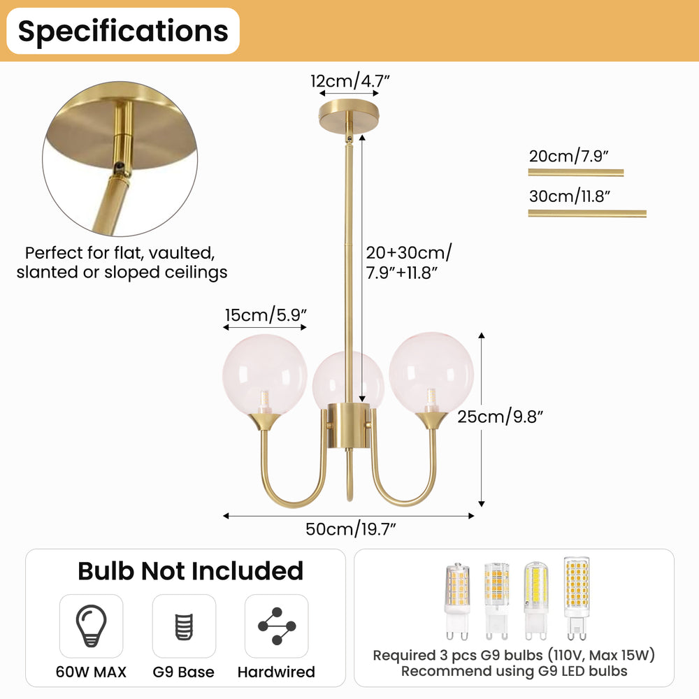 3 Head Pink Bubble Sputnik Chandelier Size Specs