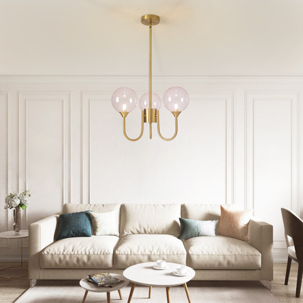 3 Head Gold Pink Bubble Chandelier in Living Room