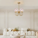 5 Head Gold Pink Bubble Chandelier in Living Room