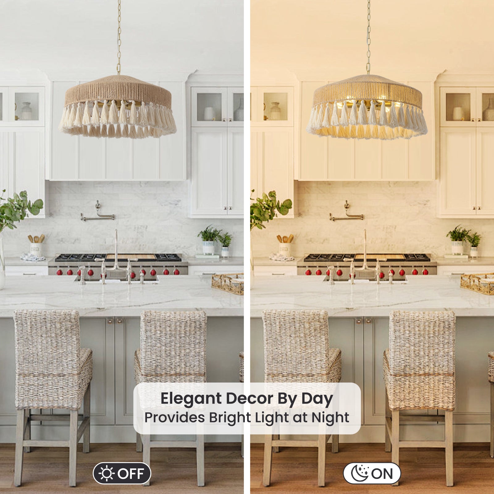  Rattan Chandelier On/Off Effect in Kitchen