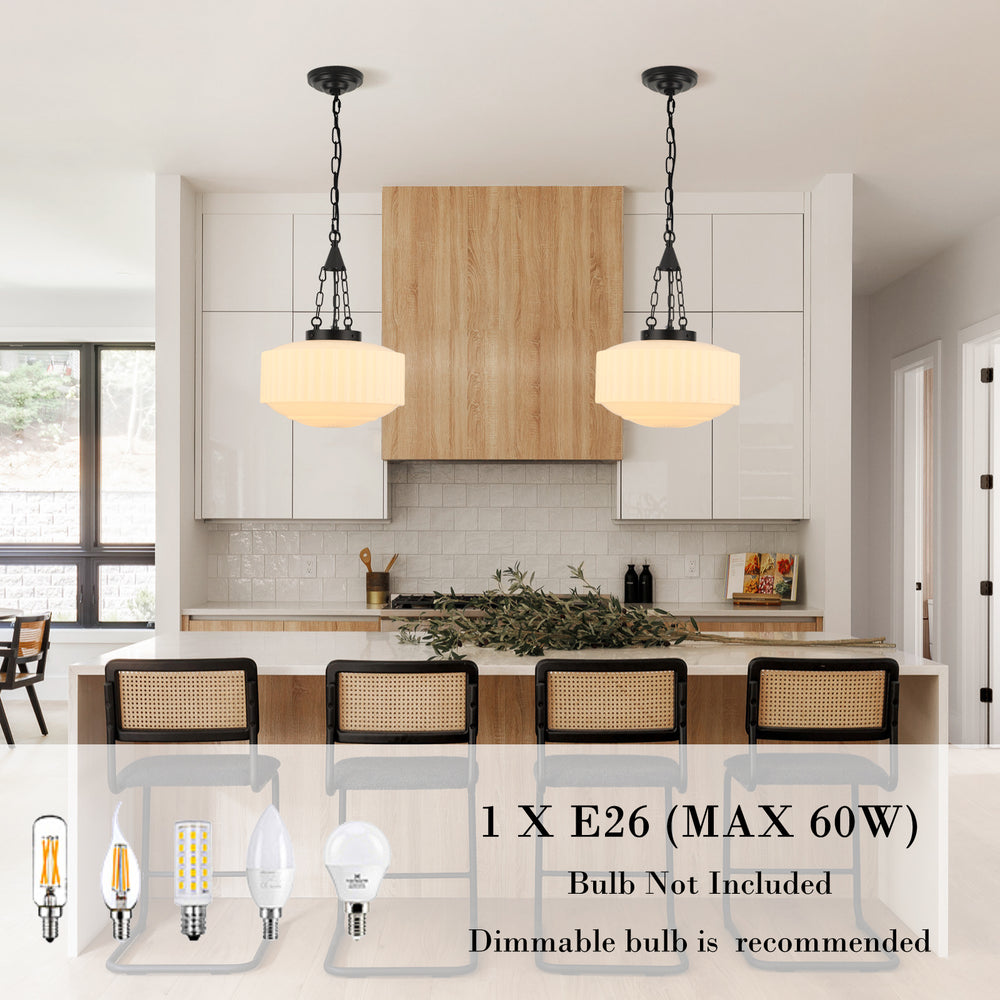 2-pack black glass pendant lights over kitchen island