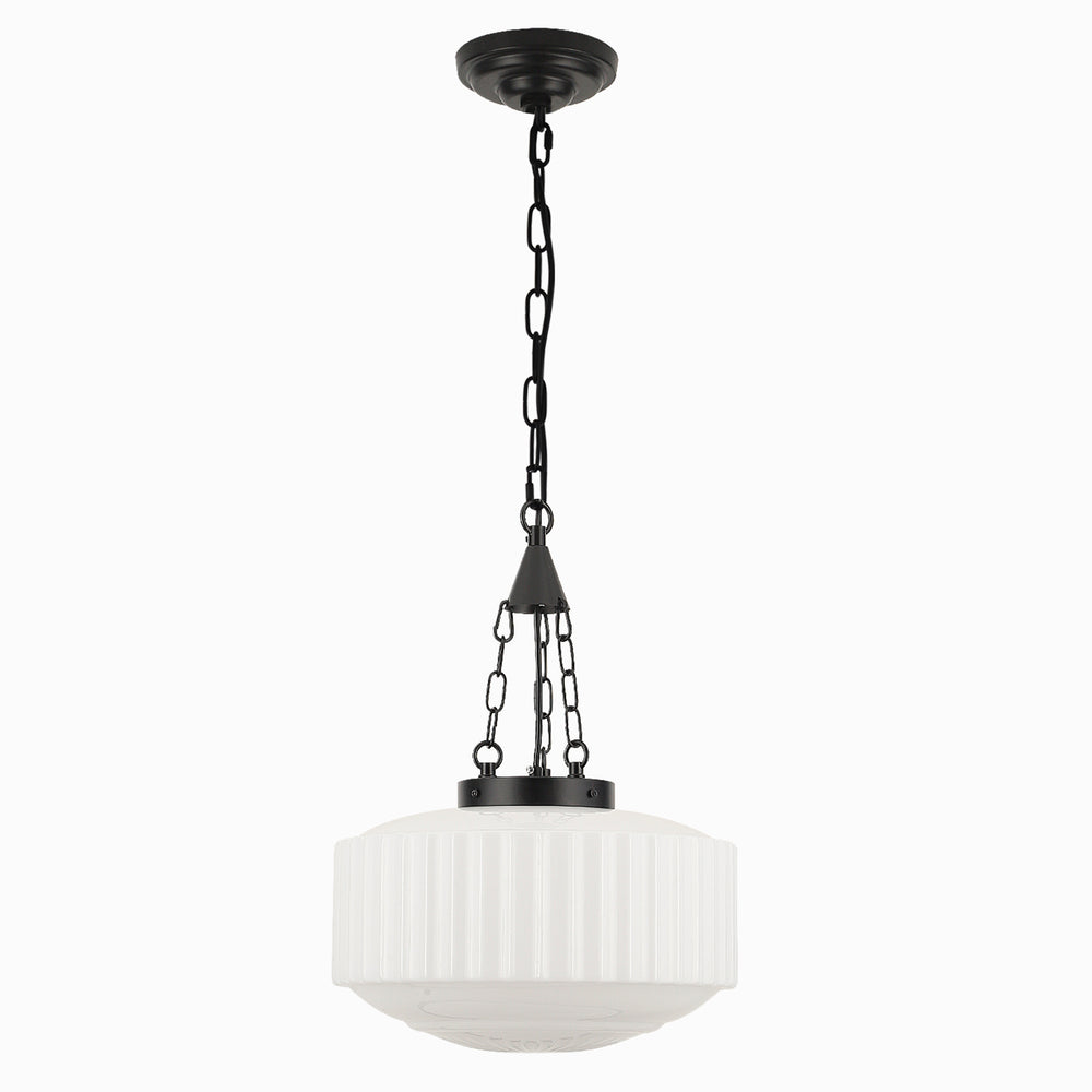 Matte black vintage schoolhouse chandelier product shot