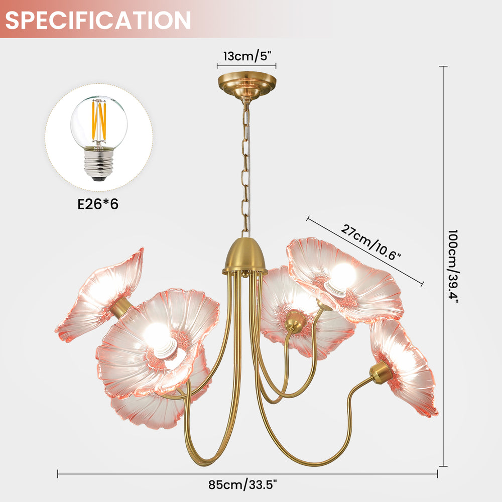 Large brass floral chandelier size & specs 