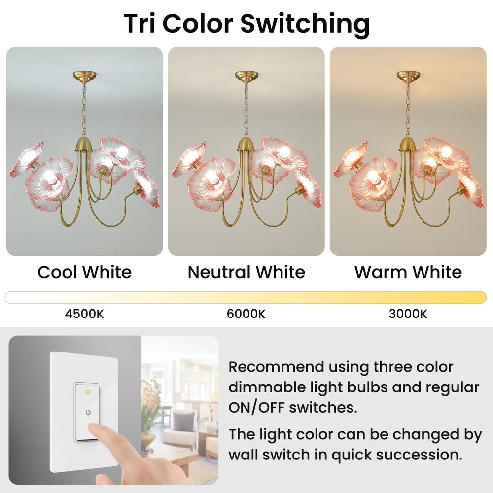 3-color dimmable floral glass chandelier