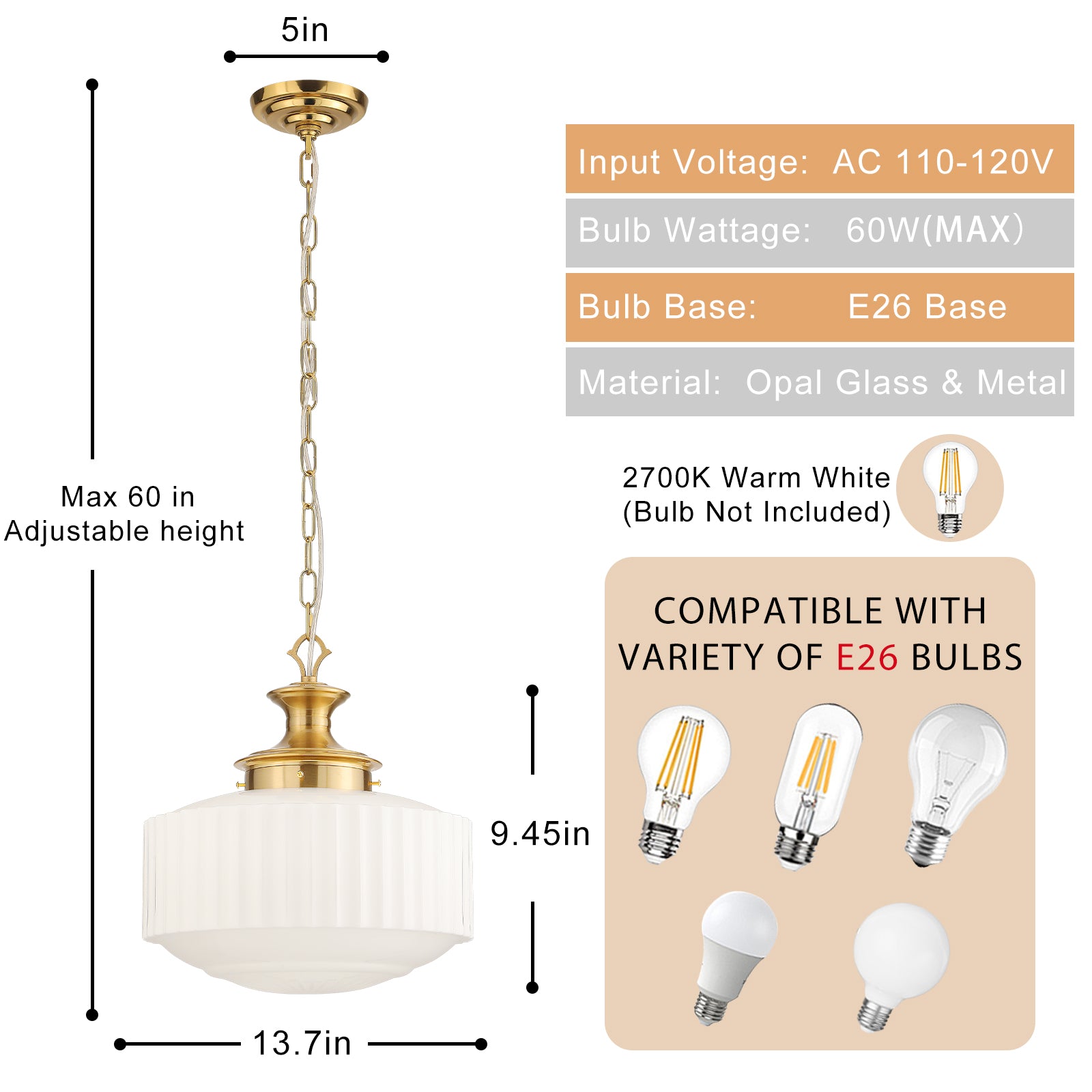 Farmhouse glass chandelier size & specs