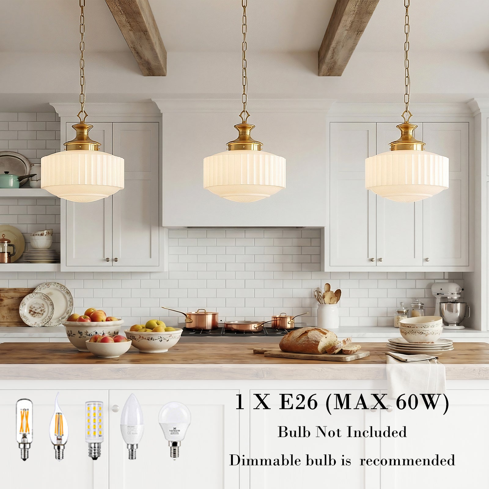 3-pack vintage pendant lights in kitchen