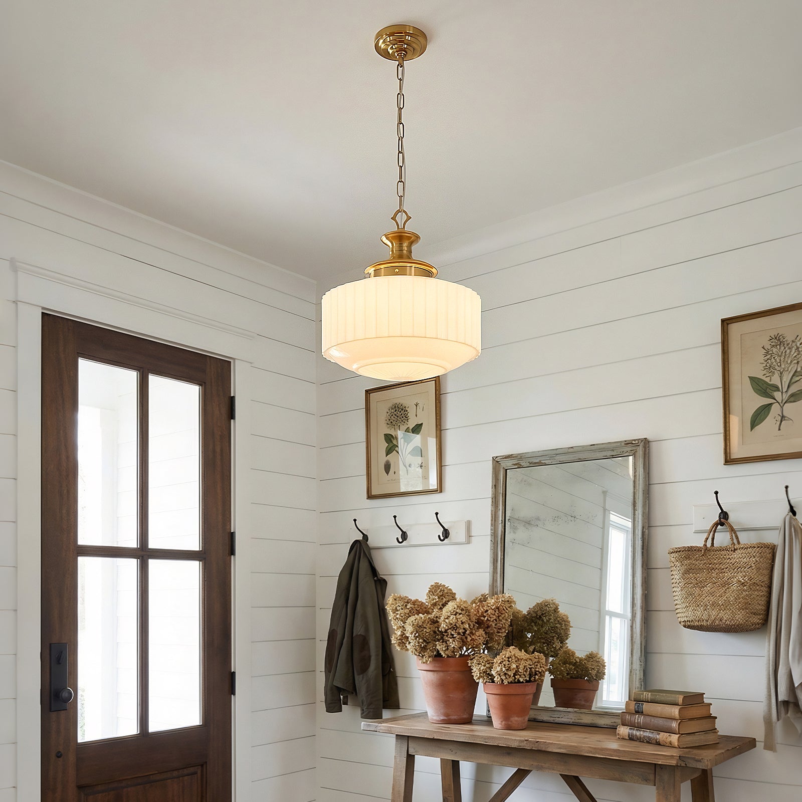 Farmhouse pendant light in entryway