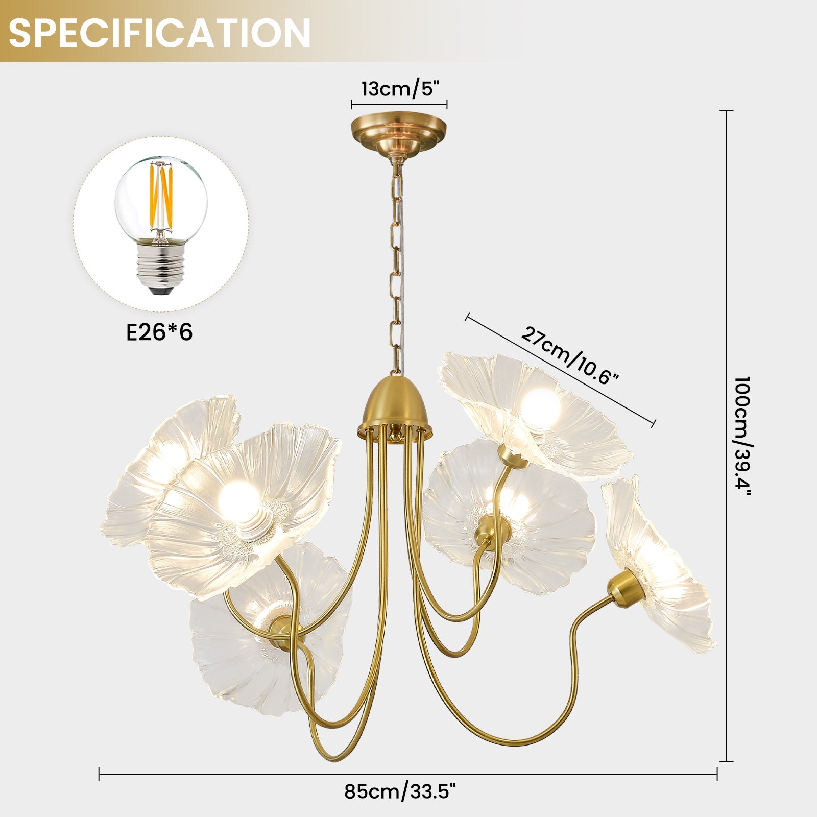 Vintage floral glass chandelier size & specs