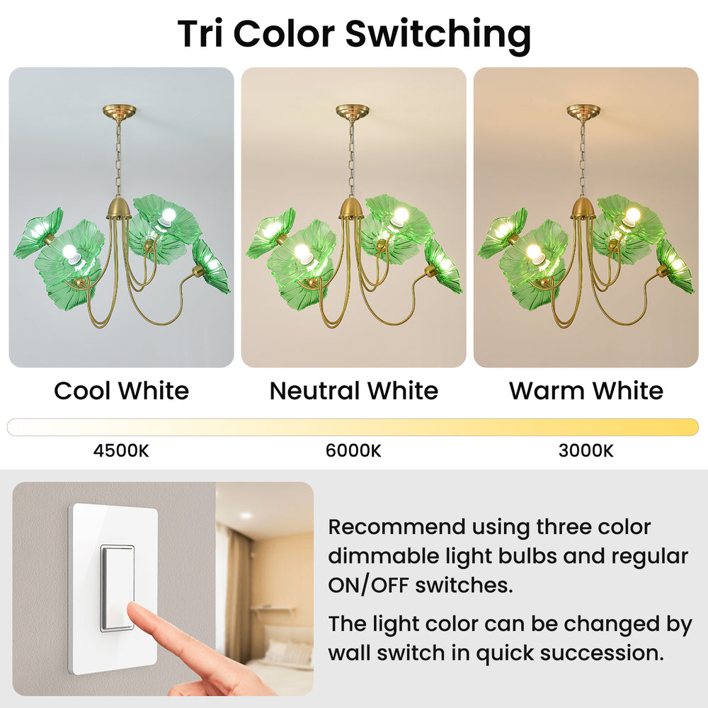 3-color dimmable green floral chandelier