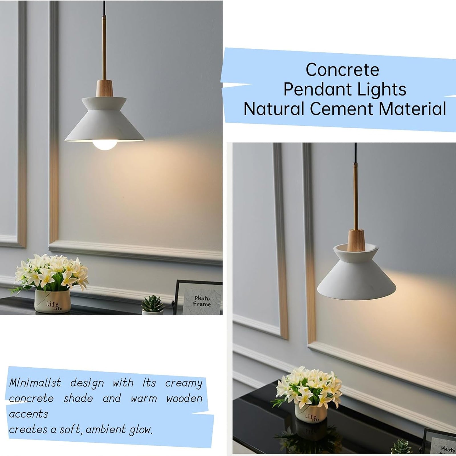 Minimalist concrete pendant lights, soft ambient glow for home decor

